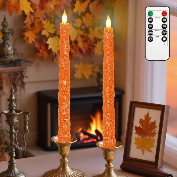 Impress Life Fall Flameless Taper Candles Embossed Maple Leaf
