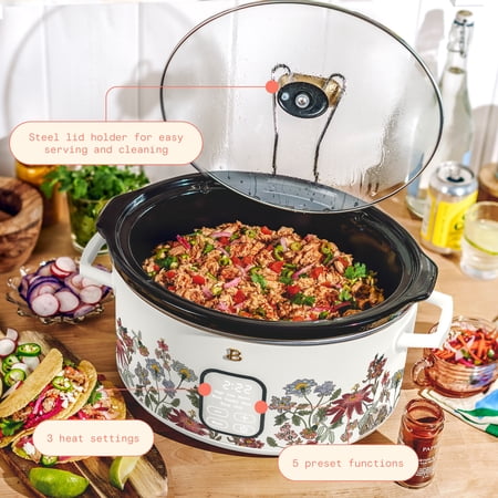 Beautiful 6 Qt Programmable Slow Cooker, Wildflower White Icing by Drew Barrymore