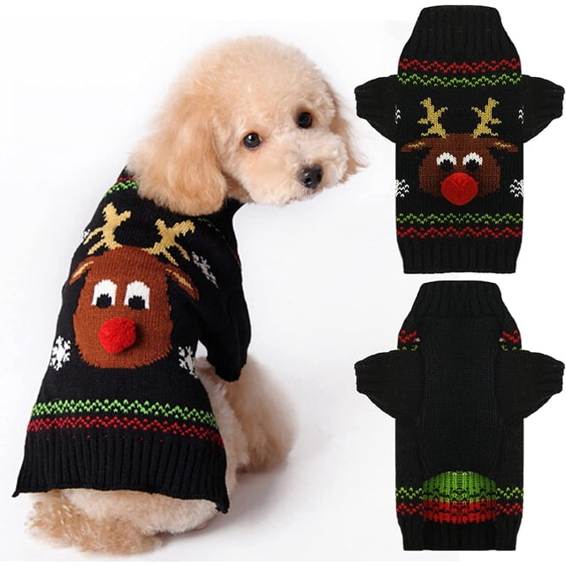Ugly Christmas Pet Holiday Reno Perro Suéter, Rojo Negro Cachorro Gato Invierno Prendas de Punto Caliente Suéter Ropa para Perros Pequeños Medianos (Negro L) Rojo Verde RV011031-00776SDJ
