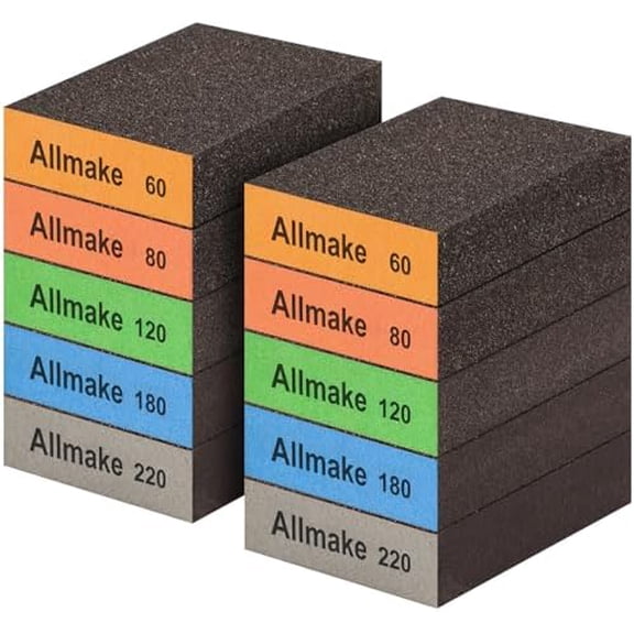10 Pack Sanding Sponge, Washable and Reusable Sanding Block, 60 80 120 180 220 Grit Wet Dry Sandpaper Block for Wood, Drywall Sanding Block for Wood Furniture Crafts Metal Polishing Sand Paper Block
