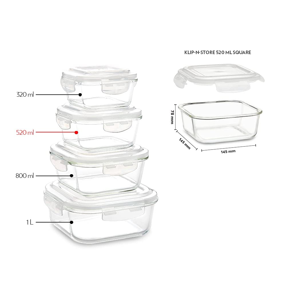 Borosil Klip N Store Glass Storage Container For Kitchen With Air