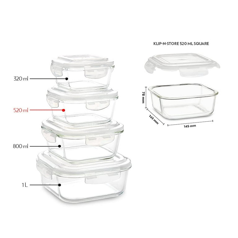 Borosil Klip N Store Glass Storage Containers for Kitchen with Air-Tight  Lids, Microwave & Oven Safe, Rectangular, Set of 2 (370 ml, 370 ml), Clear