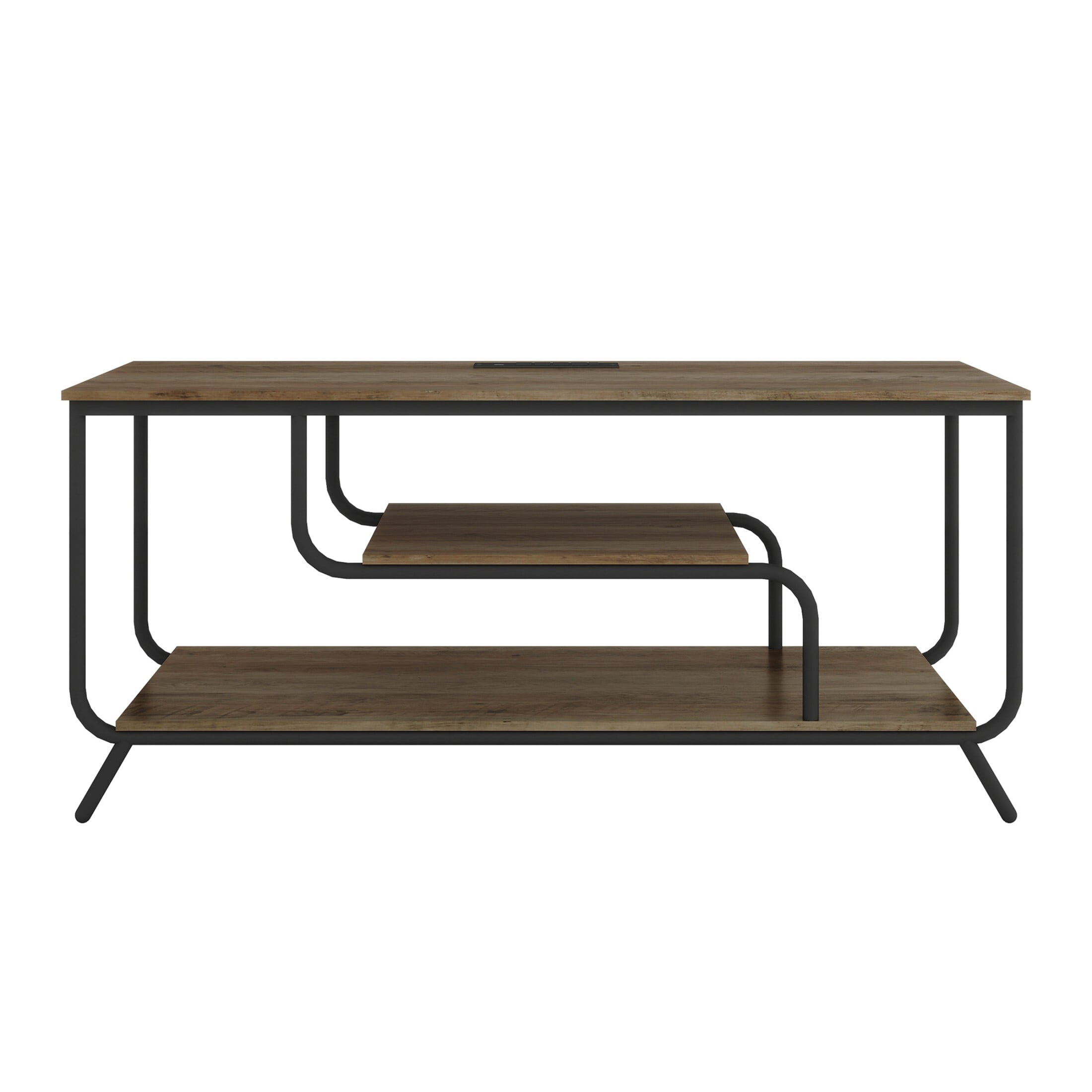 DEALTOPS 16-Color LED Lights TV Stand with Charging Stations and Shelf for TVs Up to 55'', Rustic Walnut
