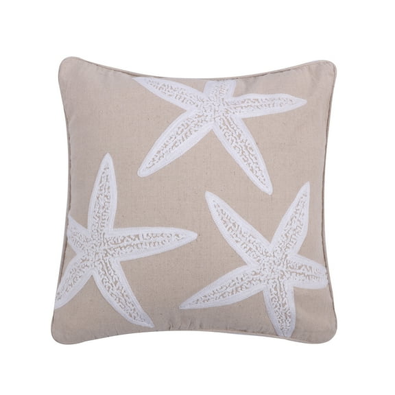 Levtex Home - Decorative Pillow (18 x 18in.) - Crewel Starfish - Natural and White