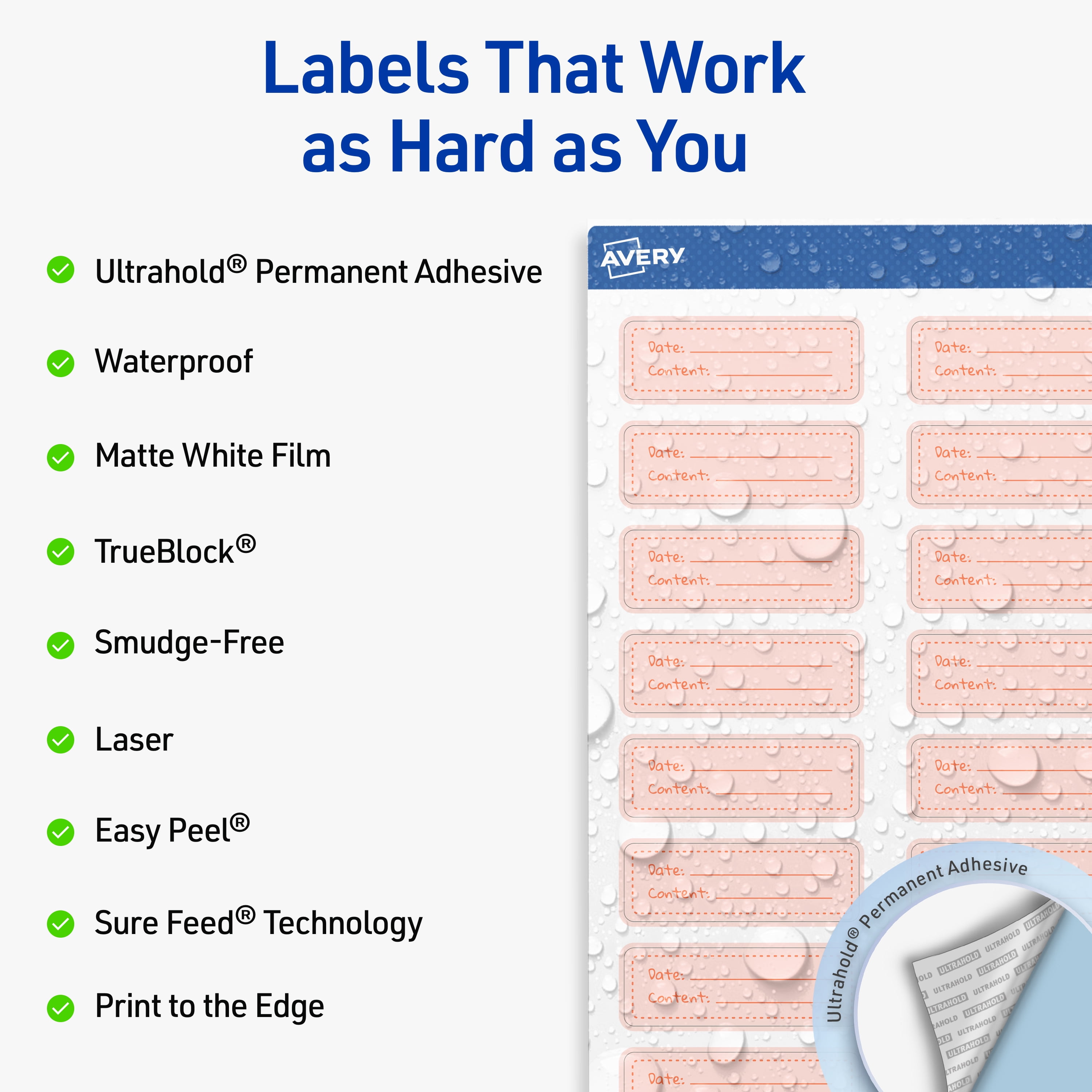 Avery Waterproof Rectangle Labels, 0.75" x 2.25", 1500 Total