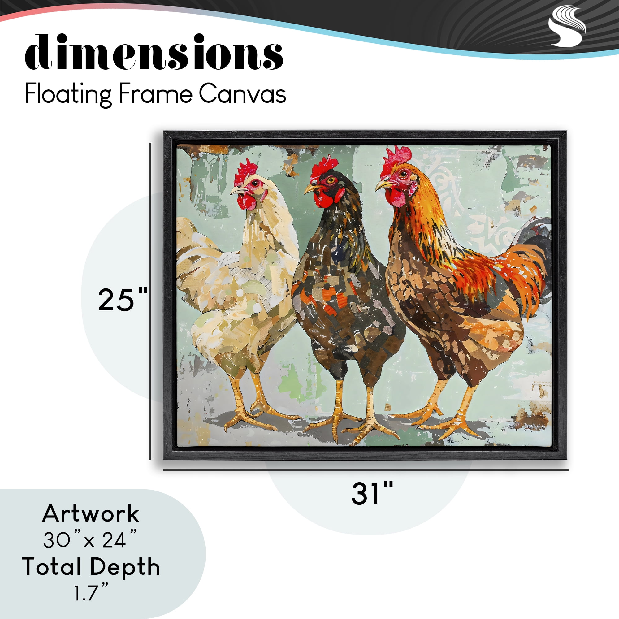 Stupell Industries Abstract Chickens Trio Black Framed Floater Canvas Wall Art, design by Creative Studio