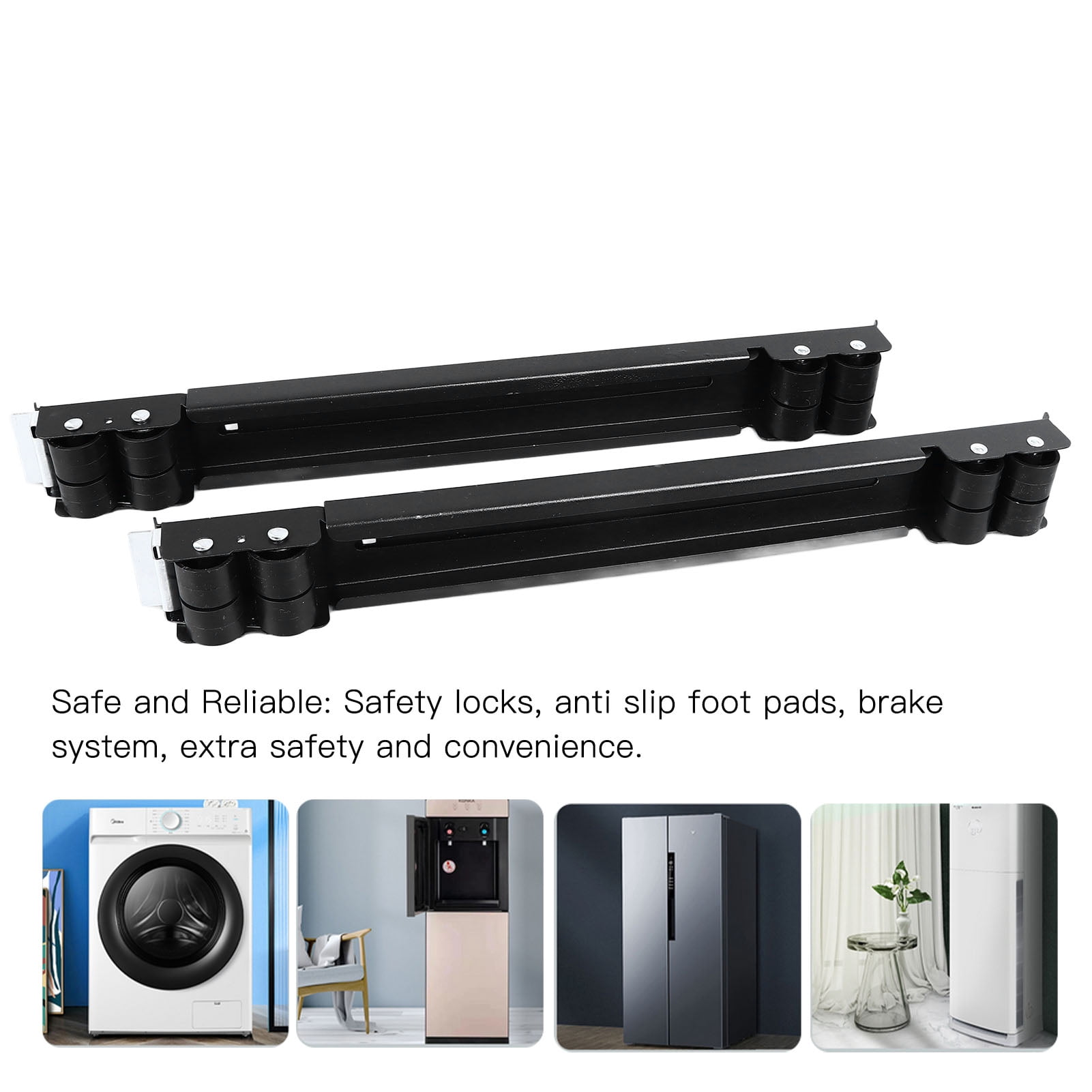 LAZIOEGR 2PCS Appliance Roller Extendable Washing Machine Dolly Bracket 16 Wheels with Brake 661lbs Bearing Fridge Moving Base Stand 17.7-27.6 inches / 45-70 cm Black