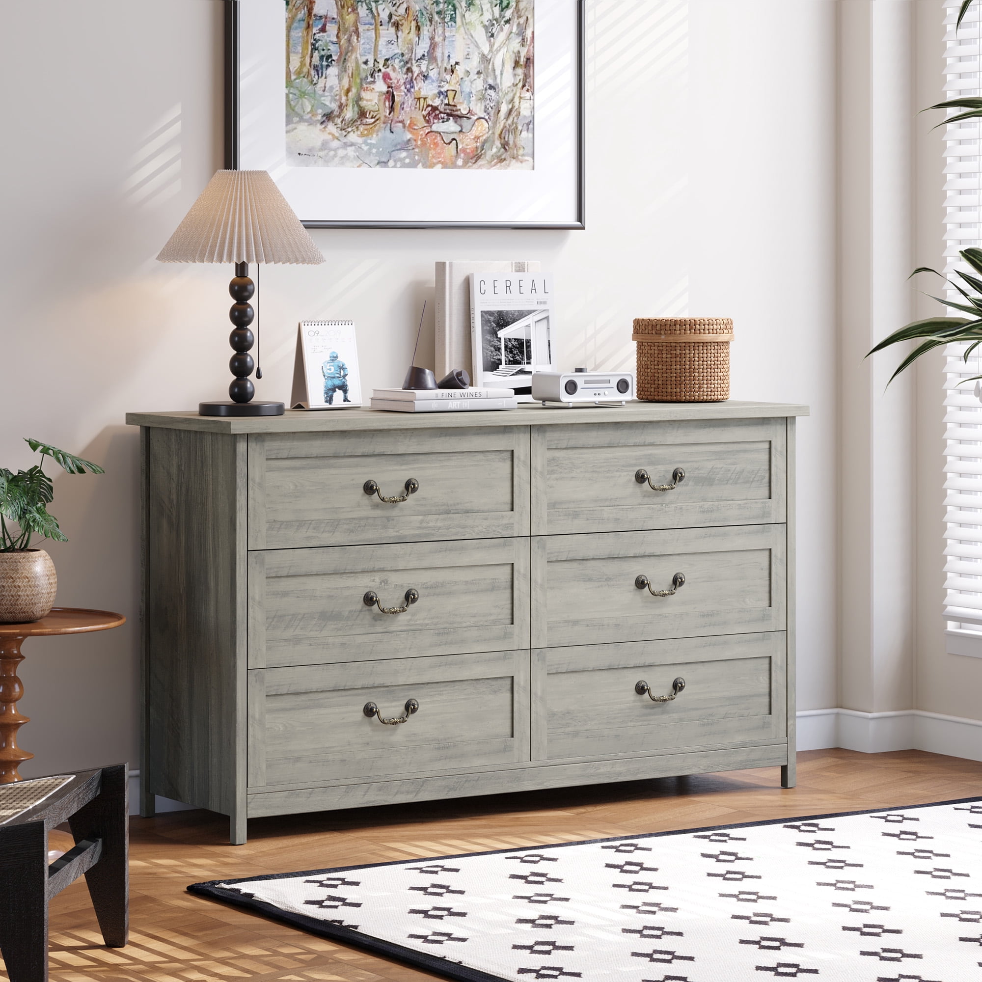 SUGIFT Modern 6-Drawer Dresser for Bedroom, Rustic Gray Finish