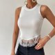 thumbnail image 4 of Blusa sin mangas Ticfox con Cuello redondo y empalme con borlas delanteras para mujer Blanco S, 4 of 11