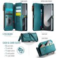 thumbnail image 2 of Compatible with Samsung Galaxy Z Fold 6 Rugged PU Leather Wallet Case, Card Slots Zipper Pocket Lanyard Crossbody Strap Kickstand RFID Blocking Full Body Protection Cover for Galaxy Z Fold 6, Green, 2 of 10