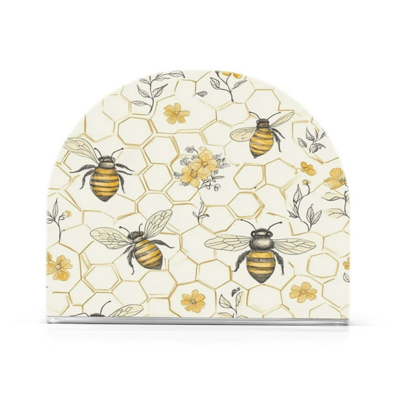 WOBOGO Honeycomb with Bees Pattern Clear Acrylic Napkin Holder Kitchen Tissue Face Towel Cocktail Rack Bar Restaurant Dinner Paper Dispenser
