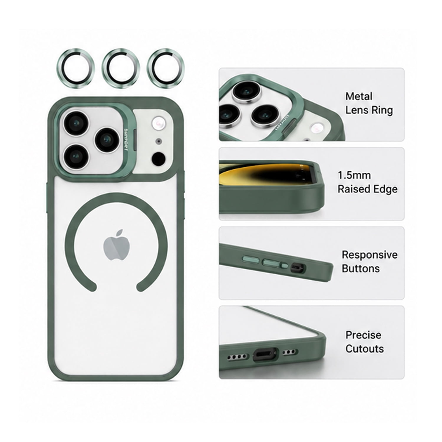 Transparent Magnetic Camera Stand Case for iPhone 17 Pro Max - Dark Green