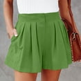 thumbnail image 2 of WTXUE Pleated Shorts Women, Flared Women Summer Cotton Elastic Waist Casual Wide Legs with Pockets, Short, Green, 2 of 8