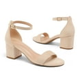 thumbnail image 4 of Pennysue Women's Chunky Low Heels Sandals Nude Suede Ankle Strap Wedding Shoes 7.5M, 4 of 6