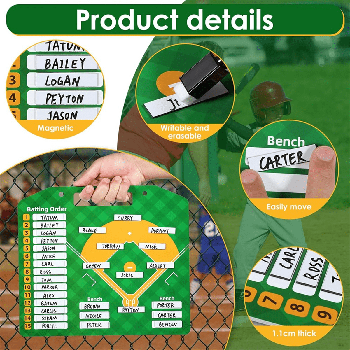 Magnetic Baseball Lineup Board, Dry EraseCoach Lineup Board, Reusable Softball Lineup Board for Baseball Coaching