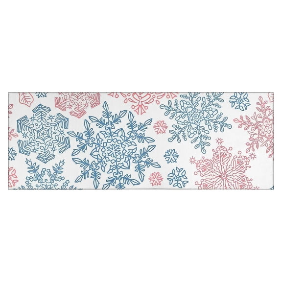 Blue and Pink Christmas Snowflake Pattern Kitchen Rug Mat,Kitchen Runner Rugs Non Skid Washable,Decorative Kitchen Floor Mats for Kitchen,Sink,Laundry,17"X47"