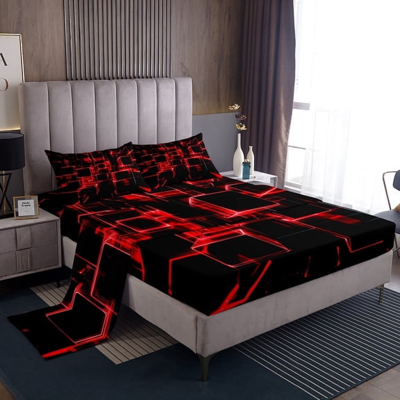 Erosebridal Buffalo Plaid Sheet Set Twin,Geometric Grid Bedding Sets Twin Size,Lightweight Bed Sheets Twin,Teenager Bedroom Decor,3pcs