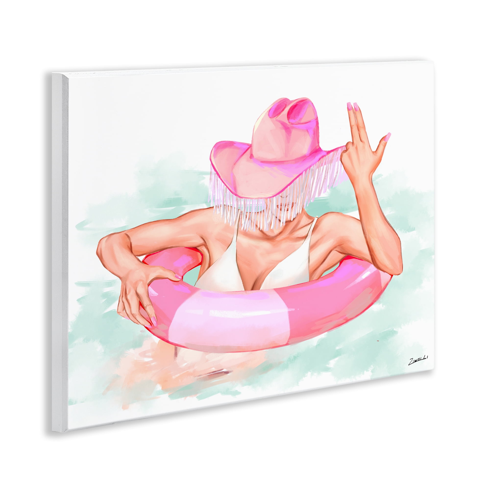 Stupell Industries Woman in Pool Float People Painting Unframed Art Print Wall Art, 14 x 11