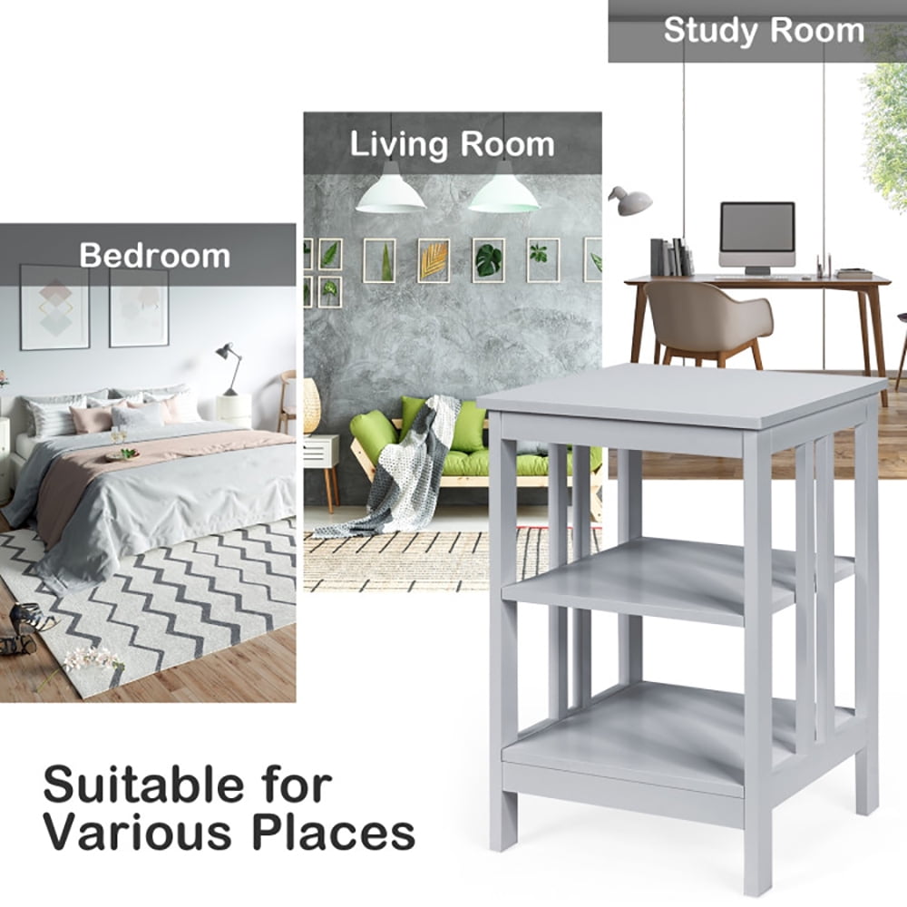 Finihen Side Table, Sofa Side Table, Bed Side Table, 3-Tier Nightstand Sofa Side Table with Baffles and Round Corners, for Living Room, Bedroom, Gray