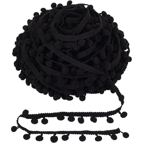 20 Yards/ 18.3m Pom Pom Trim Black Fringe Ball Trim Ball Fringe Ribbon Garment Ball Ribbon Sewing Tassel Lace for Home Party Decor Clothes Dress DIY Crafts Sewing 8mm Ball