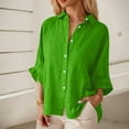 thumbnail image 3 of DuoJiaJ Women's Summer Shirt Fashion Elegant Top Linen Long Sleeve T Shirt V Neck Shirt Belted Waist Casual Loose Shirt With Buttons Women's Blouses Green XXXXL, 3 of 5