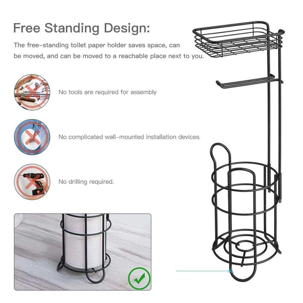 Lowestbest Toilet Paper Holder, Tissue Roll Dispenser with Bathroom Storage Shelf, Holds Reserve Mega Rolls