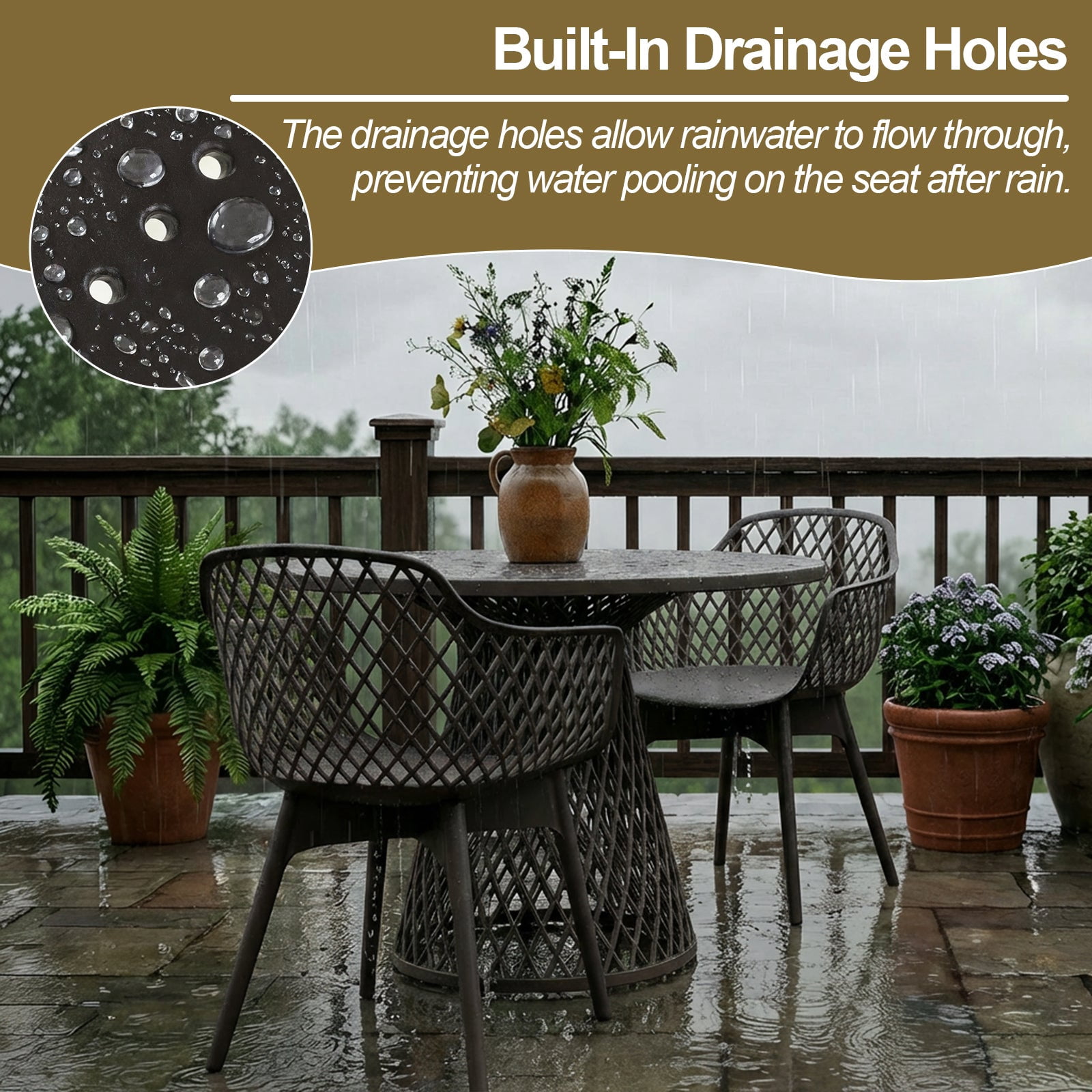 Aoodor Modern Dining Chairs Set of 2, Weather-Resistant Plastic Cafe Chairs with Ergonomic Back and Non-Slip Pad, Suitable for Patio, Restaurant, Yard, Porch, Balcony, Brown