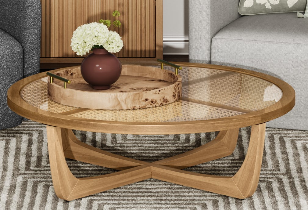 Beautiful by Drew Barrymore Round Tabletop Tray with Gold Handles, 1.75 in x 15.75 in