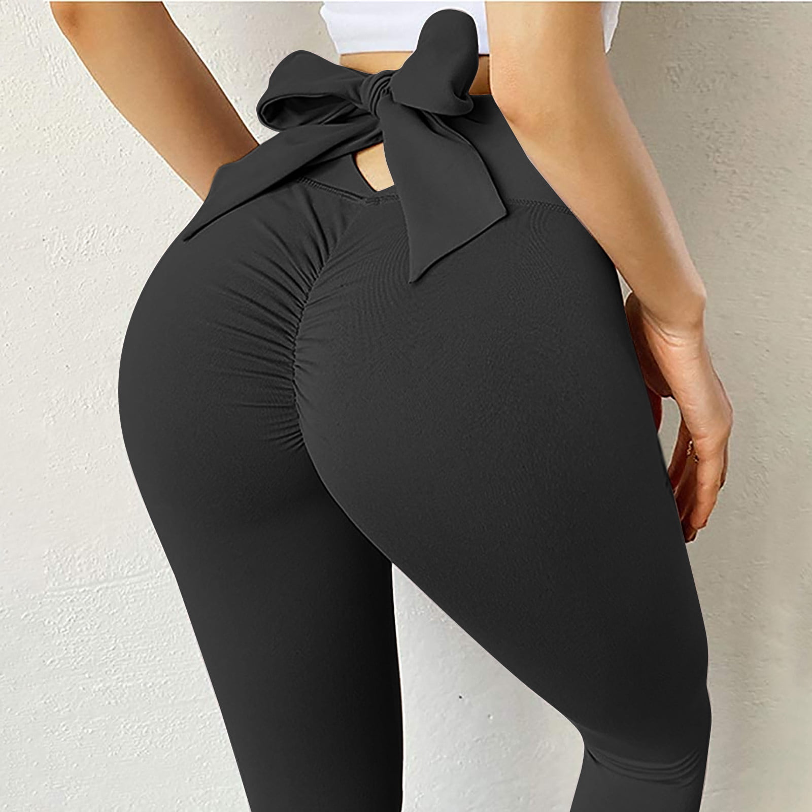  YAWOTS Women Peach Butt Gym Pants with Bow Tie High
