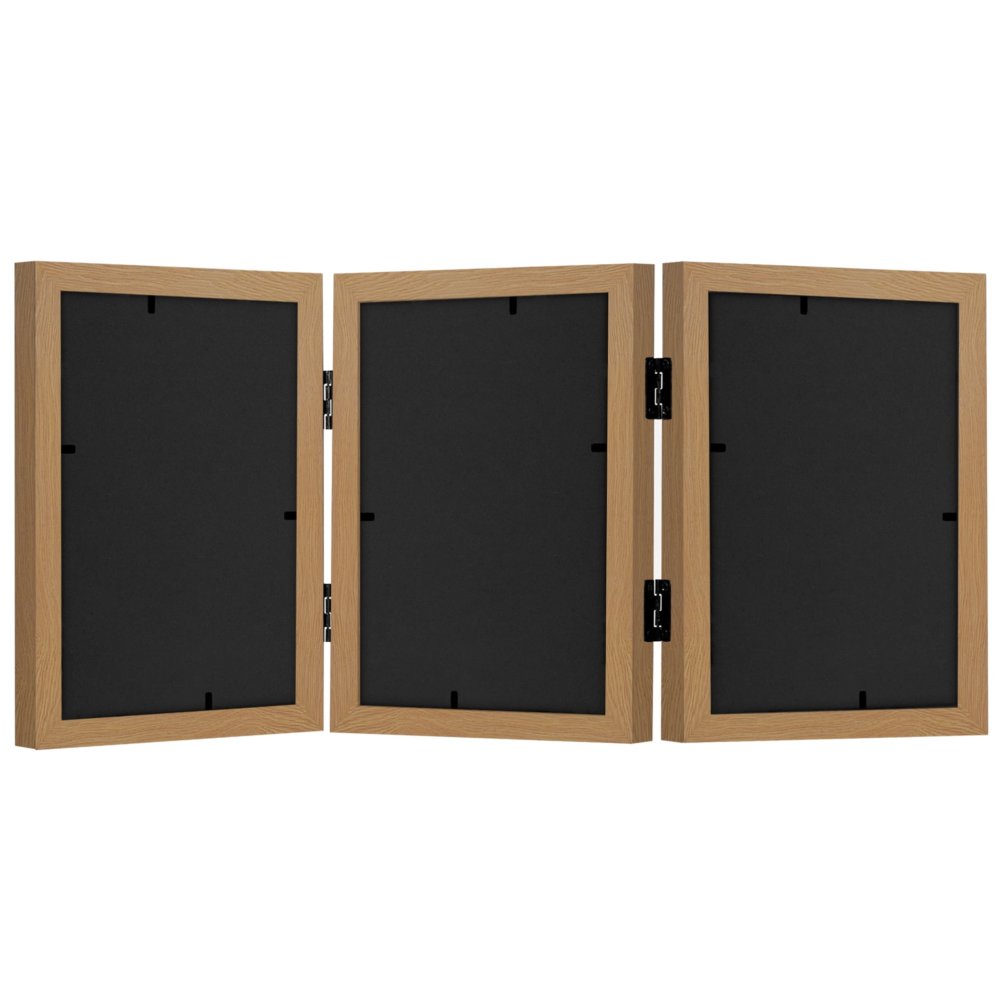 Americanflat Hinged 3 Photo Frame in Oak MDF - Desk Photo Frame for 5X7" Photos - Tri Folding Picture Frame For Desk - Displays 3 Photos with Shatter-Resistant Glass Covers