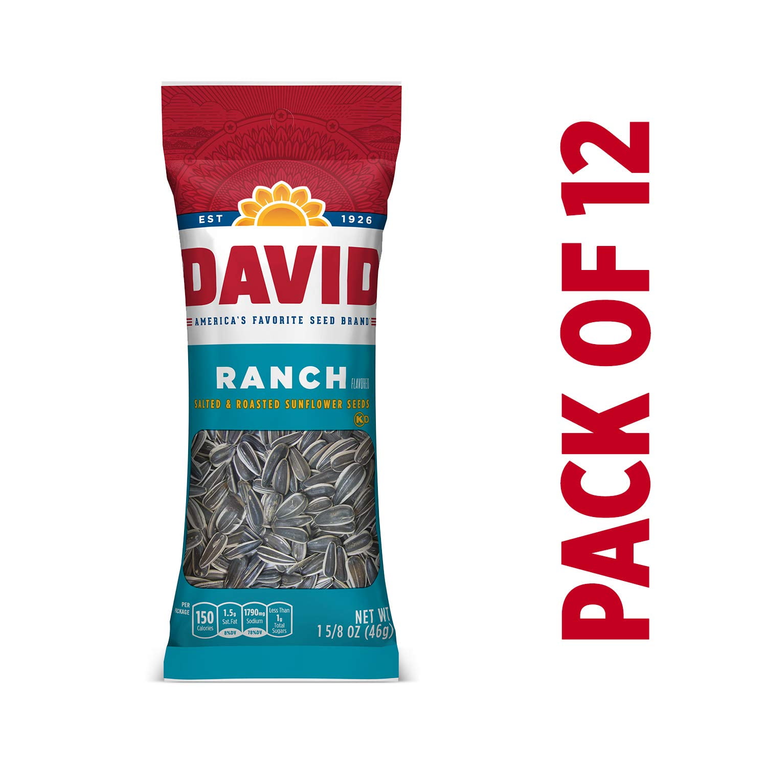 DAVID Roasted and Salted Ranch Sunflower Seeds, 1.625 oz, 12 Pack