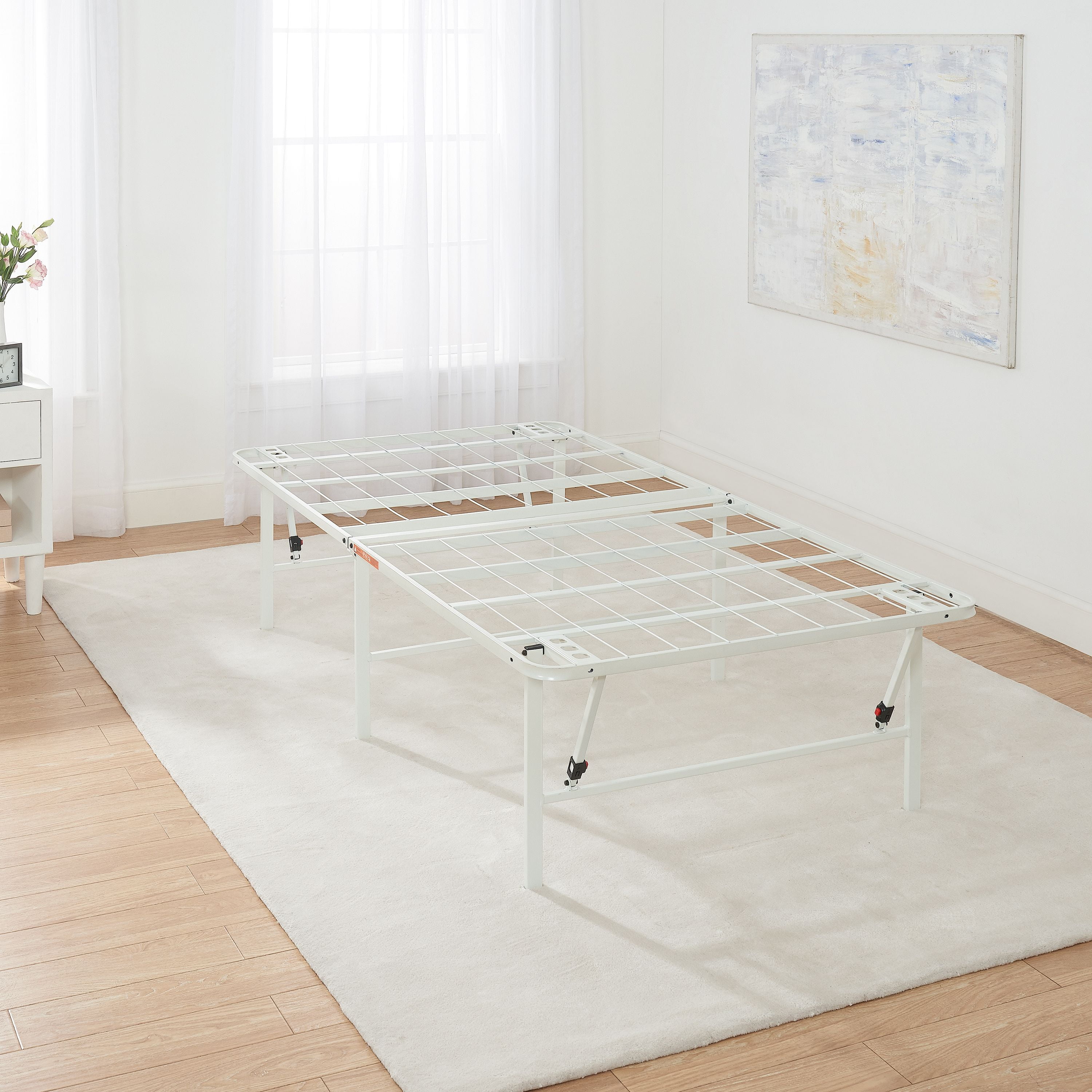 Mainstays 18" High Profile Foldable White Steel Bed Frame, Multiple