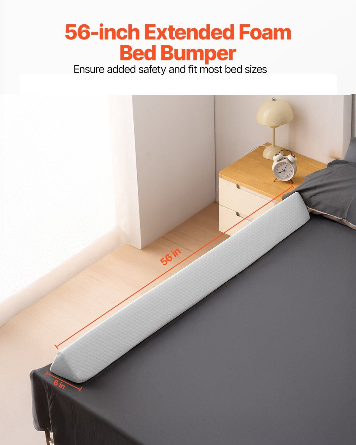 Toddlers Bed Bumper, 56-inch Non-Slip Bed Rail Bumper, High-Rebound Foam Bedrail Guard for Toddlers with Machine-Washable Cover for Twin, Full, Queen & King Beds, Lightweight and Travel-Friendly