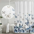 thumbnail image 4 of Blue Butterflies Shower Curtain Set - 48" x 72" Washable Bathtub Curtain with 12 Hooks, Elegant Pastoral Butterfly Waterproof Fabric Stall Shower Curtains for Bathroom/Bathtub Décor, 4 of 6