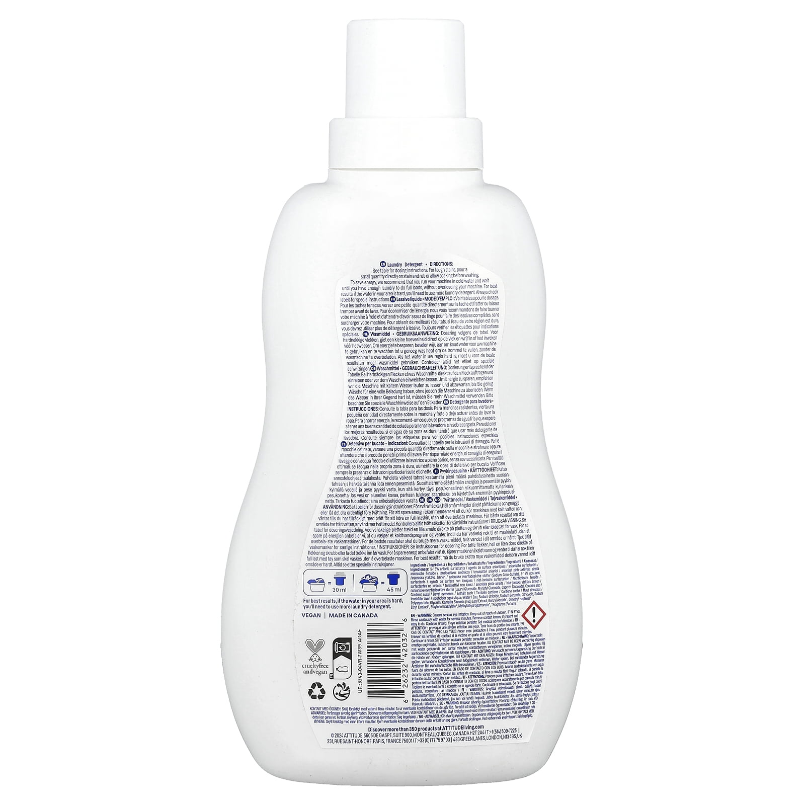 ATTITUDE Natural Liquid Laundry Detergent, Gentle Laundry Soap