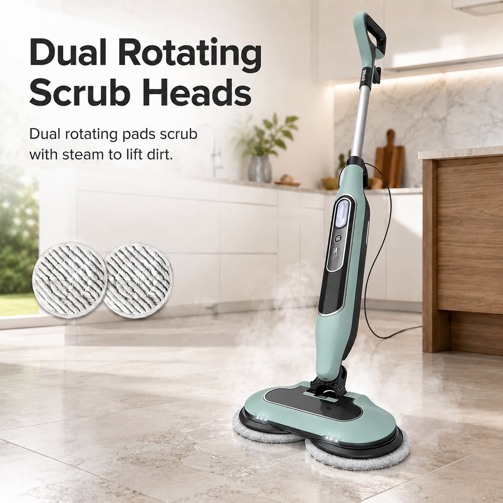 Alvantor Dual Steam Mop, All-in-One Hard Floor Steam Mop with 3 Steam Modes & LED Headlights, Lightweight for Home Tile Cleaning