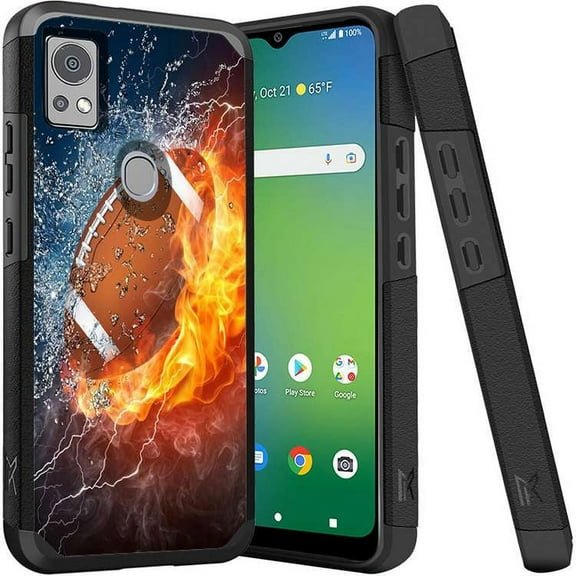 ANJ  Shockproof Dual Layer Slim Hard Case   Tempered Glass Cover Compatible with Icon 5, AT&T Motivate 4 - Fiery Football
