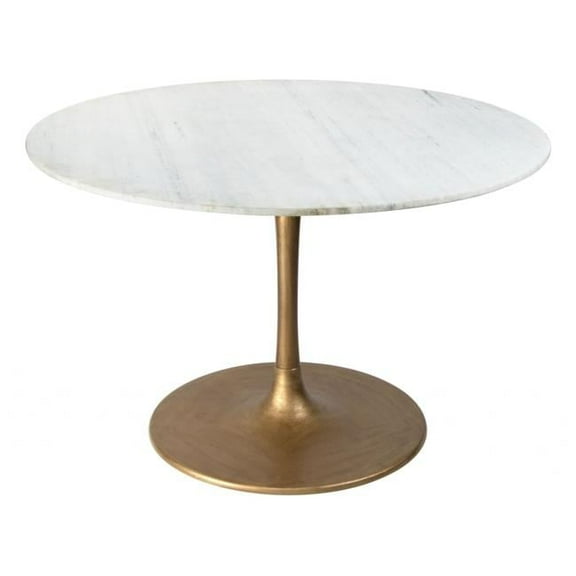 White Marble & Gold Round Pedestal Dining Table