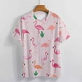 thumbnail image 3 of Flamingo Pattern Women's Short Sleeve T-Shirt Crew Neck Casual Summer Trendy Loose Fit Tops, 3 of 6