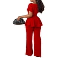 thumbnail image 2 of Women's 2 Piece Outfits Suit Set Short Sleeve Peplum Top Flared Pants Sets Business Pantsuits, 2 of 4