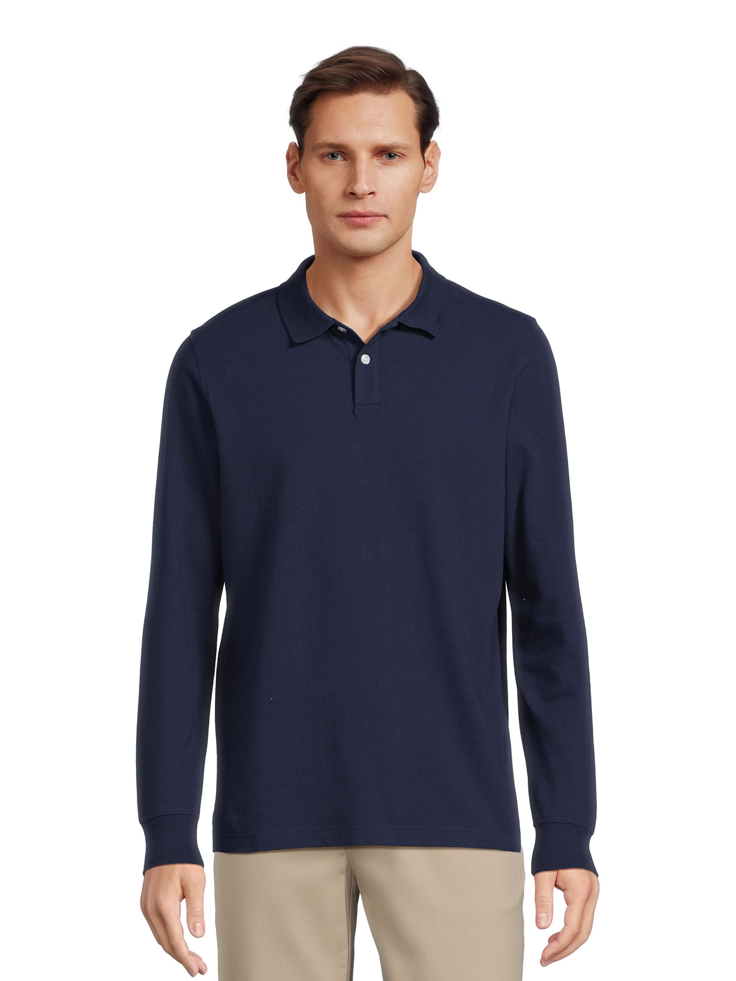 George Men's Pique Polo Shirt with Long Sleeves, Sizes S-3XL - Walmart.com