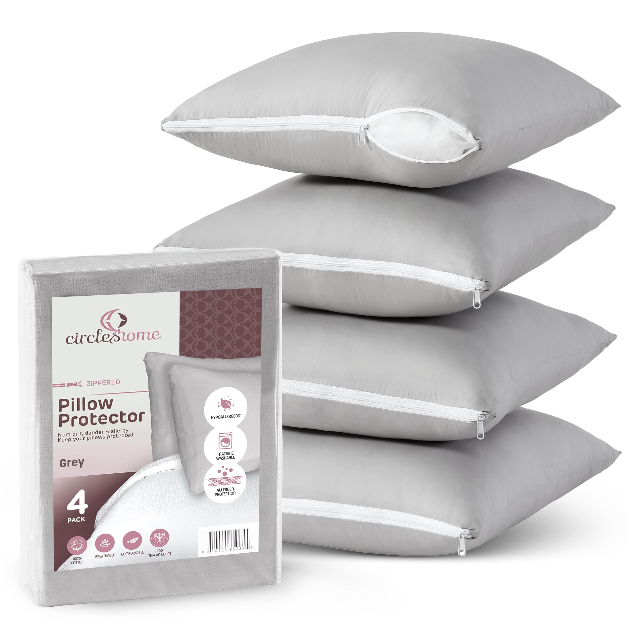 CIRCLESHOME Throw Pillow Protectors - 100% Cotton Breathable Pillowcases - 18 X 18 Square Pillowcases - Protects Pillows from Dirt, Dust and Debris (Square Pillow - 4 Pack- 18x18)