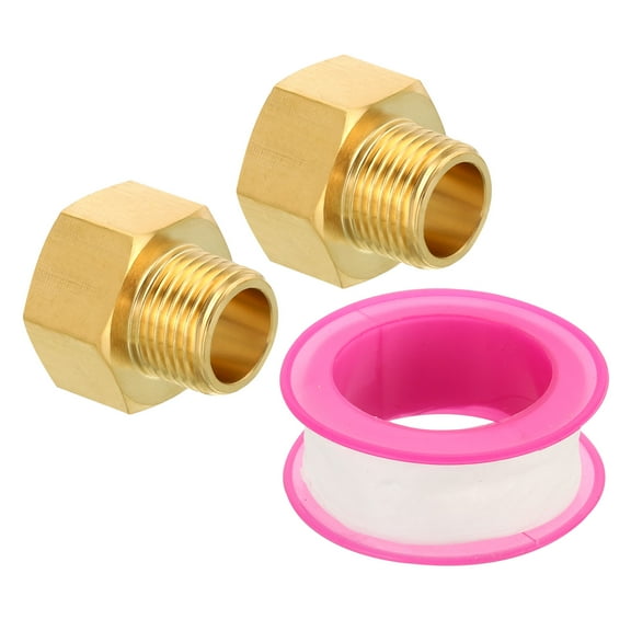 1/2 NPT NPT Male x 3/4 NPT NPT Female Brass Pipe Fitting Hex Reducer Adaptor with Raw Tape, 2 Pack
