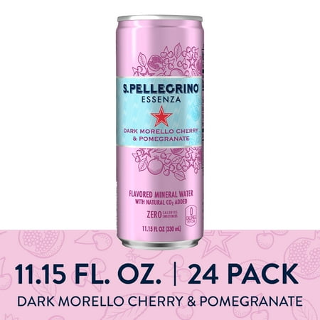 - S.Pellegrino Essenza Dark Morello Cherry & Pomegranate Flavored Mineral Water, 11.15 fl oz. Cans (24 Count)