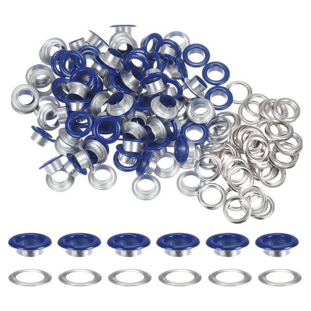 Unique Bargains 100PCS Grommets Eyelets 2/5 Inch (10mm) ID Hole Metal Self Backing Eyelet with Washers for Leather Dark Blue