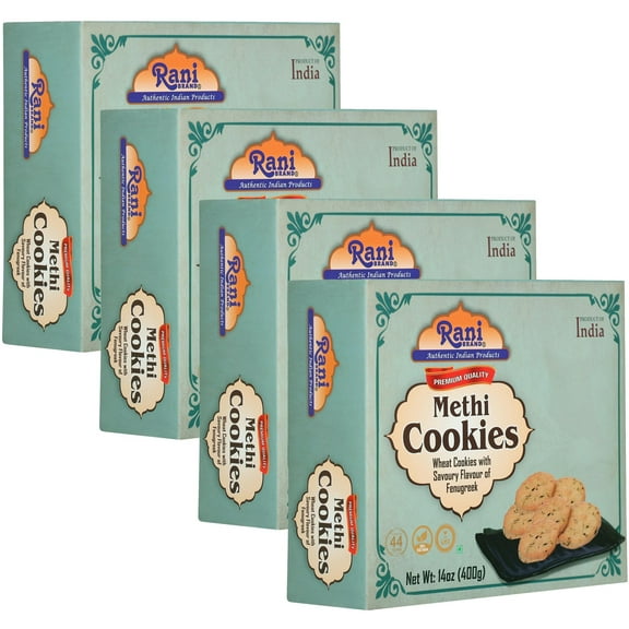 Rani Methi Cookies (Wheat Cookies with Savoury Flavour of Fenugreek) 14oz (400g) Pack of 3 1 FREE Indian Cookies ~ All Natural | Vegan | Non-GMO | Indian Origin