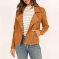 thumbnail image 4 of Babysbule Fall Jackets for Women ClearanceWomen's Fall Faux Suede Biker Moto Jacket Fashion Long Sleeve Zipper Short Casual Coat With Pockets Women's Tops Blouse, 4 of 8