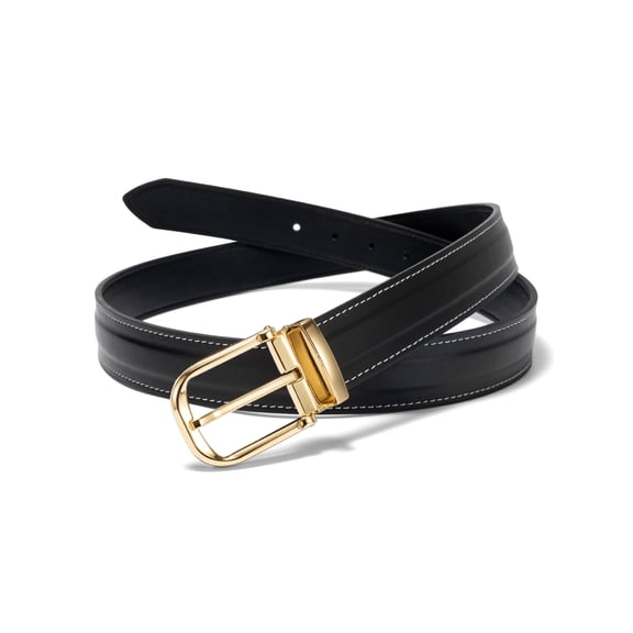 Maikun Belts for Men Gold Buckle Vintage Crazy Horse Leather Black Casual Belt