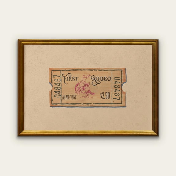 First Rodeo Ticket Stub Vintage Style Print Poster Wall Decor Physical Poster, Poster Only