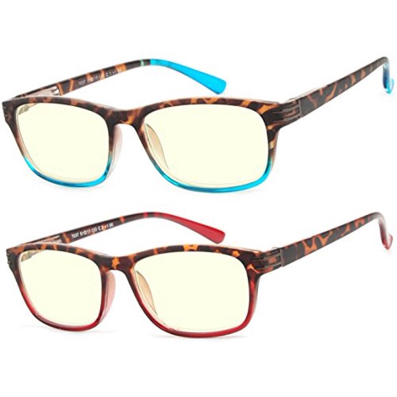 Success Eyewear Lunettes d'Ordinateur 2 Paires Anti-Éblouissement Ressort Charnière Ombrée Couleur Lunettes de Lecture pour Hommes et Femmes Ensemble de Havana Bleu et Havana Rouge 2.5